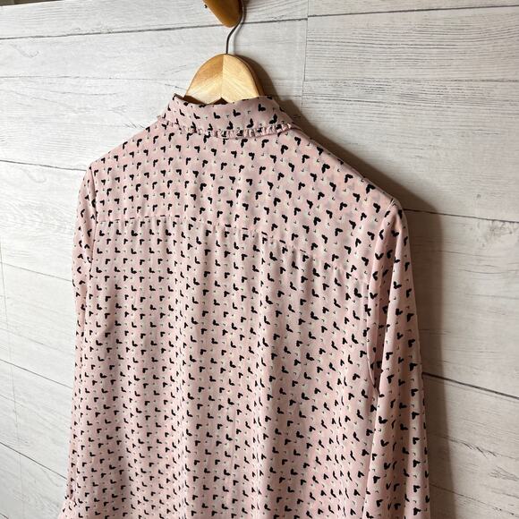 Talbots Blouse Womens Size Large Pink & Black Butterfly Bird Pintuck Peter Pan - Picture 14 of 16